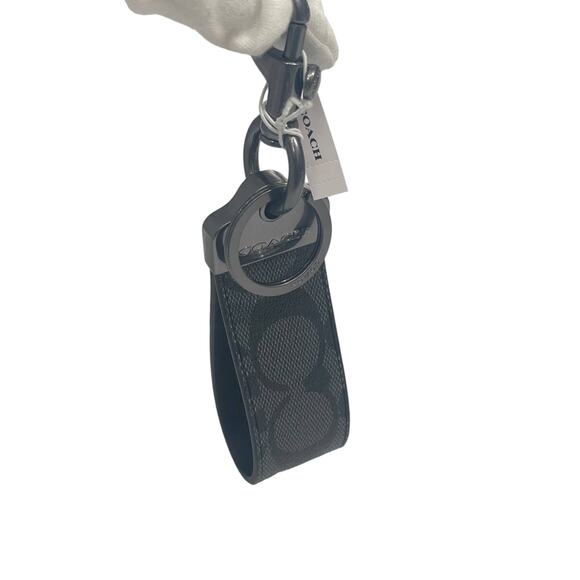 Coach Loop Key Fob In Signature Canvas Black signature New - Picture 3 of 4